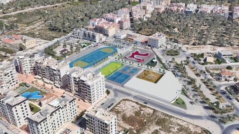 Vista simulada de la zona deportiva que se proyecta en el barrio Portes Encarnaes de Elche.