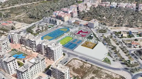 Vista simulada de la zona deportiva que se proyecta en el barrio Portes Encarnaes de Elche. Vista simulada de la zona deportiva que se proyecta en el barrio Portes Encarnaes de Elche.