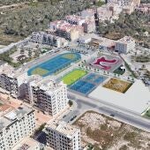 Vista simulada de la zona deportiva que se proyecta en el barrio Portes Encarnaes de Elche.