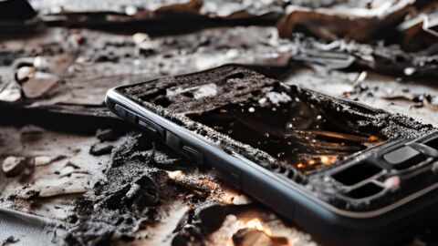 Teléfono móvil destruido por un incendio Teléfono móvil destruido por un incendio