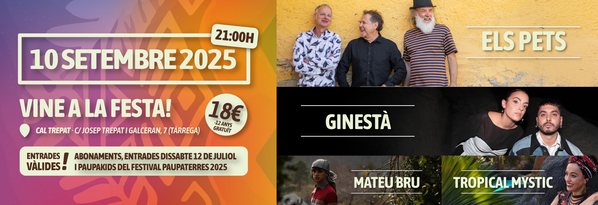 El Paupaterres aixeca el vol amb un concert solidari el 10 de setembre al Museu Cal Trepat de Tàrrega El Paupaterres aixeca el vol amb un concert solidari el 10 de setembre al Museu Cal Trepat de Tàrrega