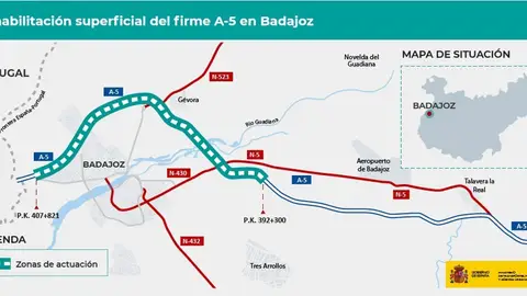 Este martes regresan los cortes y desvíos de tráfico por las obras de la A5 en Badajoz Este martes regresan los cortes y desvíos de tráfico por las obras de la A5 en Badajoz