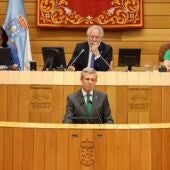 El presidente de la Xunta, Alfonso Rueda, durante su comparecencia en el Parlamento gallego. Parlamento.