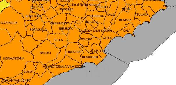 La Marina Baixa continúa en alerta naranja por lluvias intensas La Marina Baixa continúa en alerta naranja por lluvias intensas