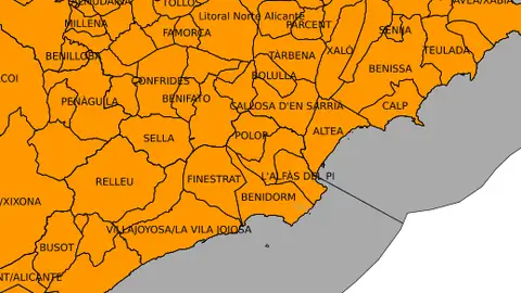 La Marina Baixa continúa en alerta naranja por lluvias intensas La Marina Baixa continúa en alerta naranja por lluvias intensas
