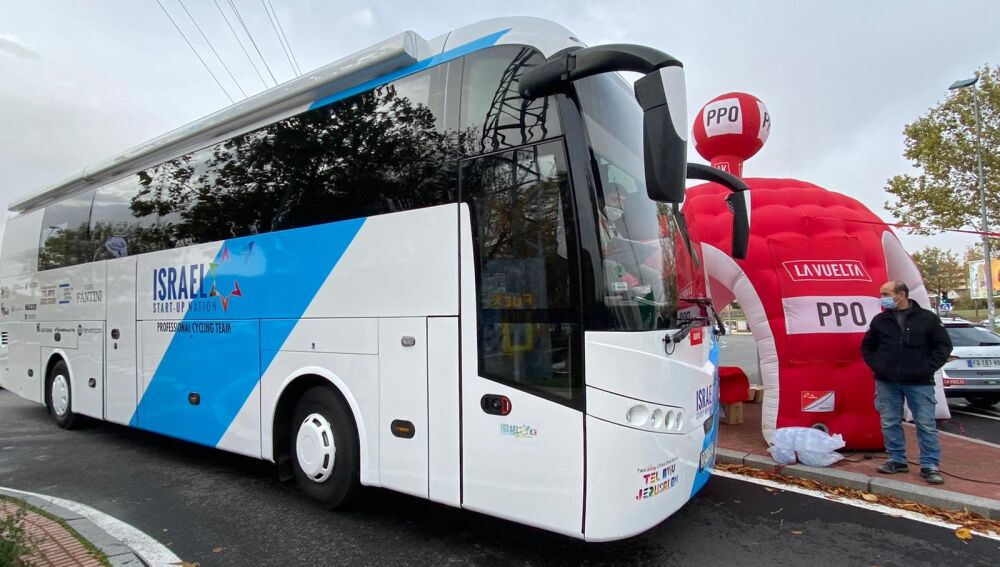 Autocar del cuadro israelí dirigiéndose al capitalino Recinto Ferial de La Aldehuela en 2020