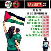 La plataforma segoviana por Palestina y Boicot deportivo a Israel se dejará oir durante el paso de la vuelta cicilista por varios puntos de la provincia, camino del final de etapa en la Bola del Mundo 