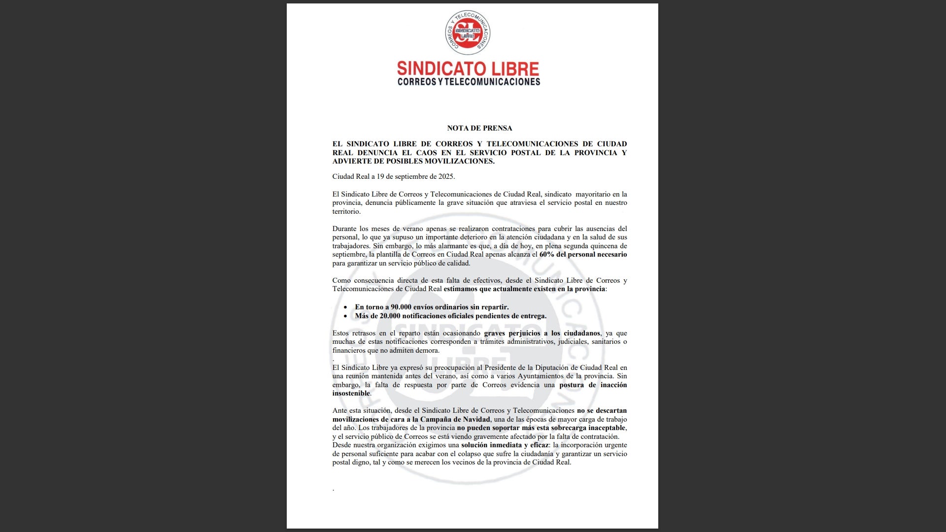 Sólo 5 carteros en activo y los envíos se acumulan Sólo 5 carteros en activo y los envíos se acumulan