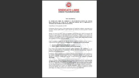 Nota de prensa de Sindicato Libre denunciando la situación en Correos Nota de prensa de Sindicato Libre denunciando la situación en Correos