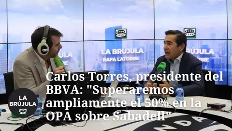 Carlos Torres, presidente del BBVA, se muestra convencido: "Superaremos ampliamente el 50% en la OPA sobre Sabadell" Carlos Torres, presidente del BBVA, se muestra convencido: "Superaremos ampliamente el 50% en la OPA sobre Sabadell"