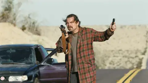 Leonardo DiCaprio, durante el rodaje de una escena de la película Una Batalla tras Otra Leonardo DiCaprio, durante el rodaje de una escena de la película Una Batalla tras Otra