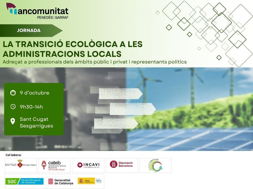 La Mancomunitat Penedès-Garraf impulsa la transició ecològica dels municipis amb una jornada dedicada a l’energia, la mobilitat i la bioeconomia La Mancomunitat Penedès-Garraf impulsa la transició ecològica dels municipis amb una jornada dedicada a l’energia, la mobilitat i la bioeconomia