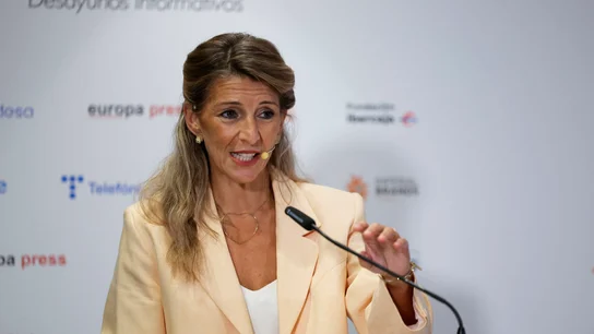 La vicepresidenta segunda y ministra de Trabajo y Economía Social, Yolanda Díaz durante un desayuno informativo este jueves en Madrid. La vicepresidenta segunda y ministra de Trabajo y Economía Social, Yolanda Díaz durante un desayuno informativo este jueves en Madrid. EFE/ Zipi