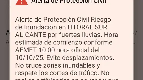 Alerta enviada por Protección Civil. Alerta enviada por Protección Civil.