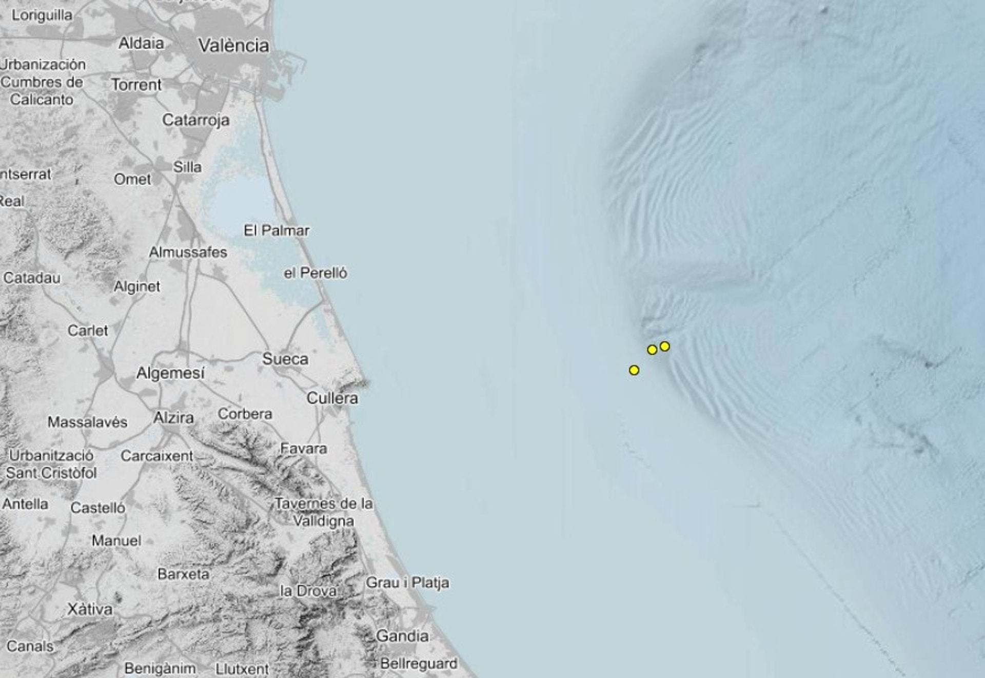 El golfo de Valencia registra tres terremotos de magnitud 1,9 en la madrugada del viernes frente a las costas de Cullera El golfo de Valencia registra tres terremotos de magnitud 1,9 en la madrugada del viernes frente a las costas de Cullera