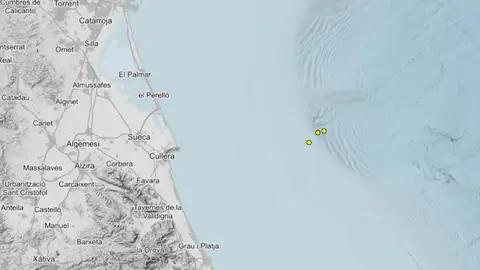Localización de los seismos en Cullera Localización de los seismos en Cullera