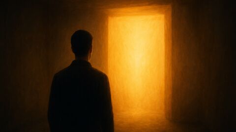 Hombre mirando a una luz