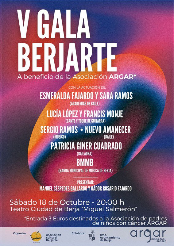 La V Gala Berjarte del sábado 18 de octubre recaudará fondos para la Asociación ARGAR La V Gala Berjarte del sábado 18 de octubre recaudará fondos para la Asociación ARGAR