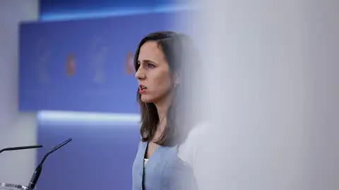 Ione Belarra, líder de Podemos, durante una rueda de prensa desde el Congreso de los Diputados Ione Belarra, líder de Podemos, durante una rueda de prensa desde el Congreso de los Diputados