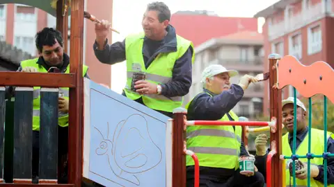 Trabajadores en una obra en Bilbao. Trabajadores en una obra en Bilbao.