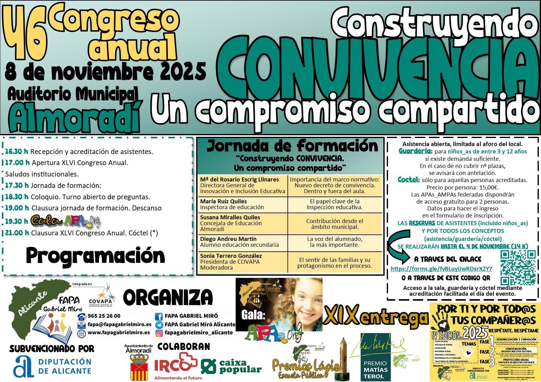 'Construyendo convivencia', lema del 46º Congreso Anual que la FAPA 'Gabriel Miró' celebra el 8 de noviembre en Almoradí 'Construyendo convivencia', lema del 46º Congreso Anual que la FAPA 'Gabriel Miró' celebra el 8 de noviembre en Almoradí