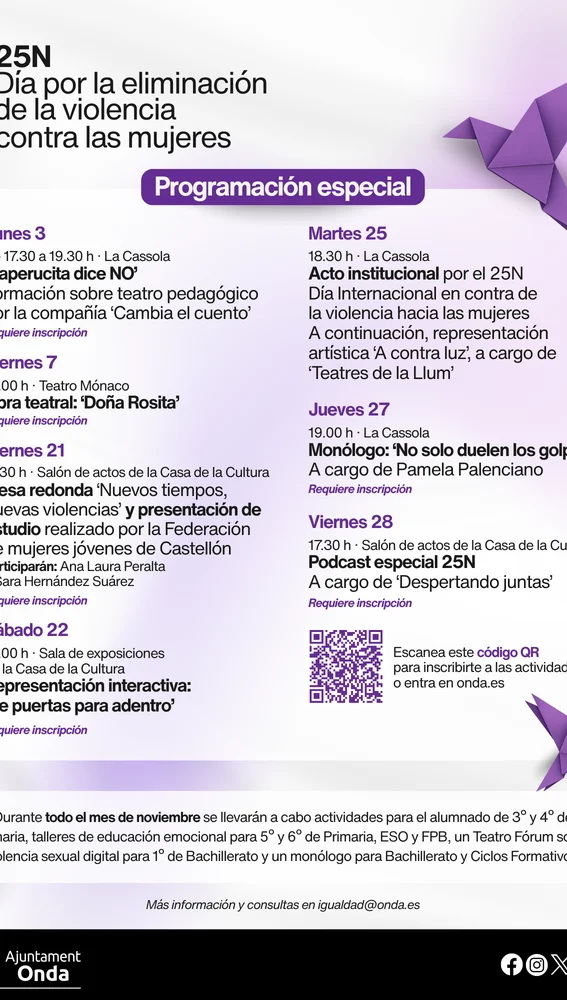 Programación del 25N en Onda Programación del 25N en Onda