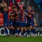 El Eldense celebra un gol en el Nuevo Pepico Amat.