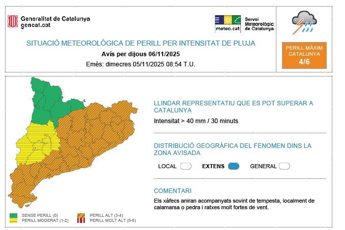 Protecció Civil alerta de pluges torrencials aquest dijous però descarta tancar escoles Protecció Civil alerta de pluges torrencials aquest dijous però descarta tancar escoles