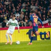 Yago de Santiago, en el partido en Montjuic ante el Barcelona.