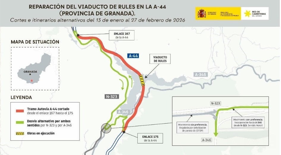 La A-44 reabre al tráfico este viernes tras completar la reparación principal del Viaducto de Rules La A-44 reabre al tráfico este viernes tras completar la reparación principal del Viaducto de Rules
