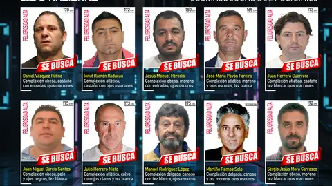 'Los 10 más buscados', imagen difundida por la Policía Nacional Un asesino, conocidos narcos y violadores: La Policía pide ayuda para detener a 10 fugados