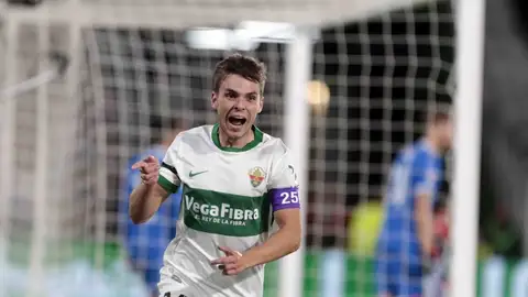 Febas celebra su gol en el Elche-Real Madrid. Febas celebra su gol en el Elche-Real Madrid.