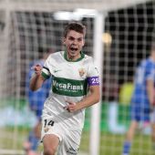 Febas celebra su gol en el Elche-Real Madrid.