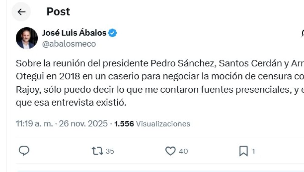 Publicación de José Luis Ábalos en X/ @abalosmeco