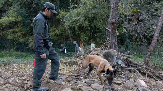 Un agente rural junto con un perro canino 