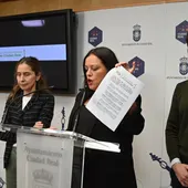 Fátima de la Flor durante la rueda de prensa Fátima de la Flor durante la rueda de prensa