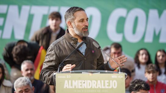 El l&iacute;der de Vox, Santiago Abascal, en un acto en Extremadura