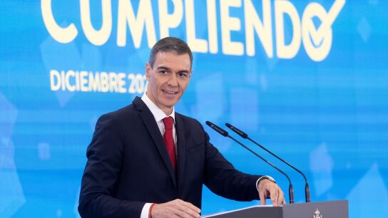 El presidente del Gobierno, Pedro S&aacute;nchez, durante una rueda de prensa, en el Palacio de la Moncloa, a 15 de diciembre de 2025