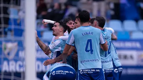 El Málaga celebra un gol en La Rosaleda El Málaga celebra un gol en La Rosaleda