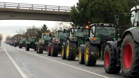 Una tractorada bloqueja l'Eix Transversal per demanar més control de la fauna salvatge Una tractorada bloqueja l'Eix Transversal per demanar més control de la fauna salvatge
