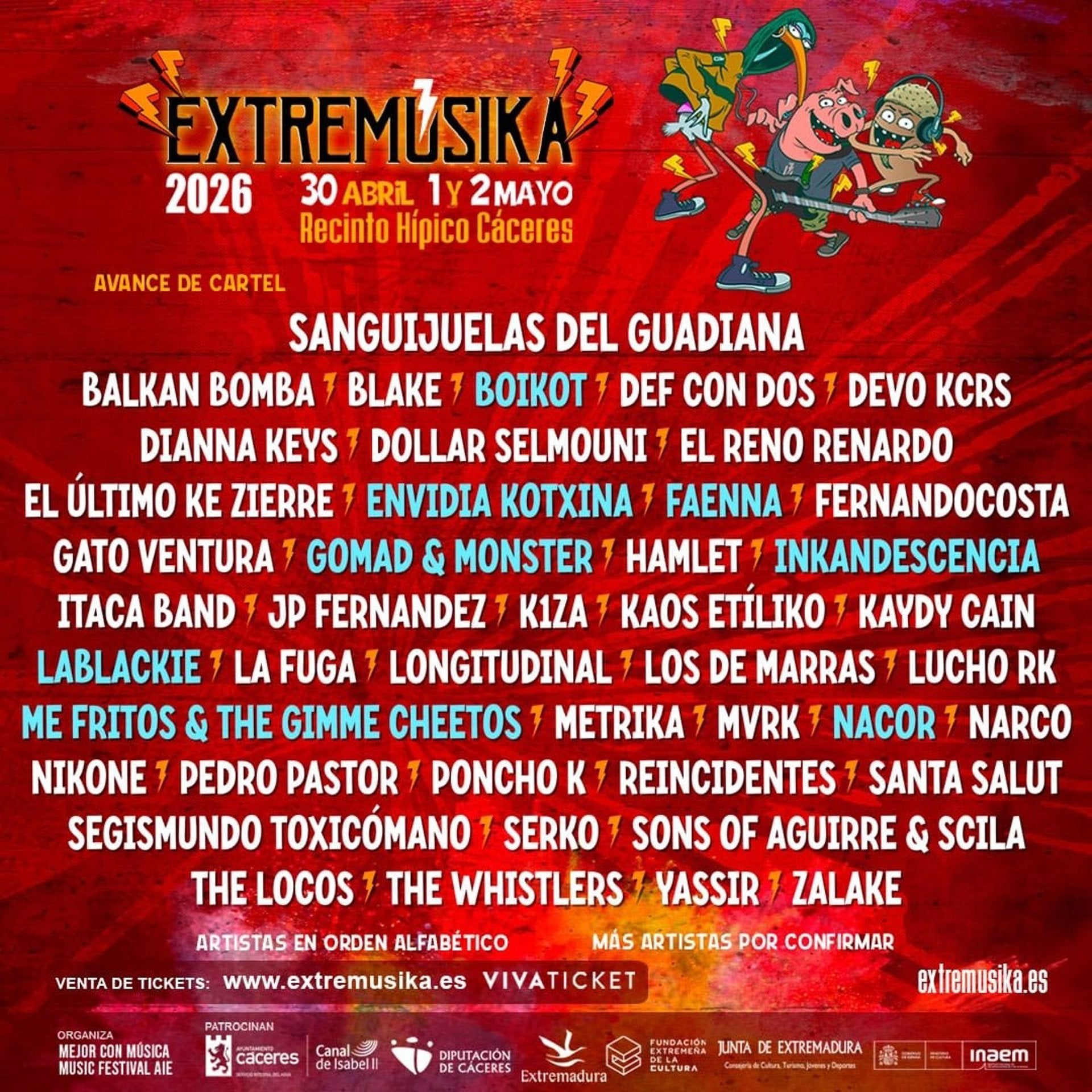 El festival Extremúsika de Cáceres ya ha confirmado más de 40 grupos con Sanguijuelas del Guadiana como cabeza de cartel El festival Extremúsika de Cáceres ya ha confirmado más de 40 grupos con Sanguijuelas del Guadiana como cabeza de cartel