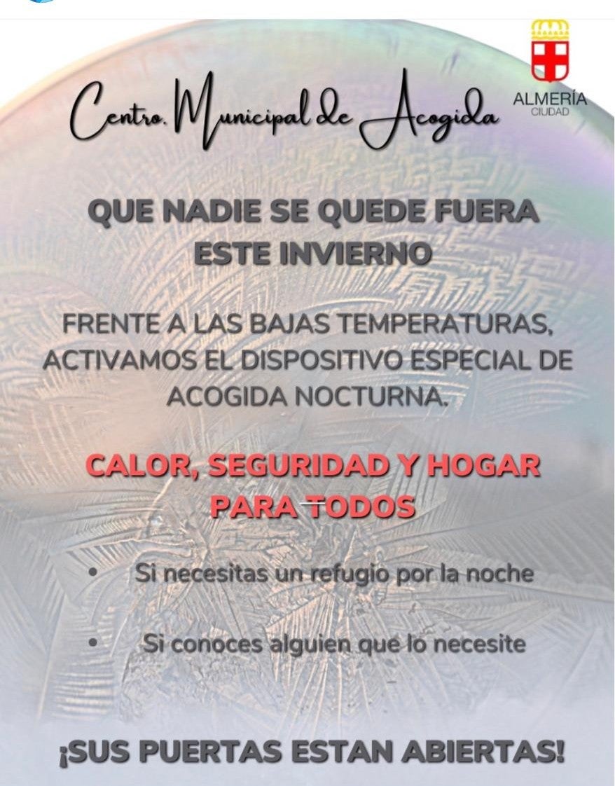 El Ayuntamiento Almería habilita una sala extra en el Centro Municipal de Acogida ante la ola de frío El Ayuntamiento Almería habilita una sala extra en el Centro Municipal de Acogida ante la ola de frío