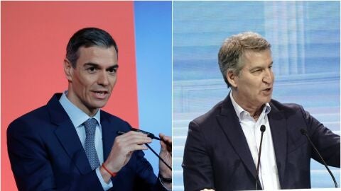 Pedro S&aacute;nchez, a la izquierda; Alberto N&uacute;&ntilde;ez Feij&oacute;o, a la derecha