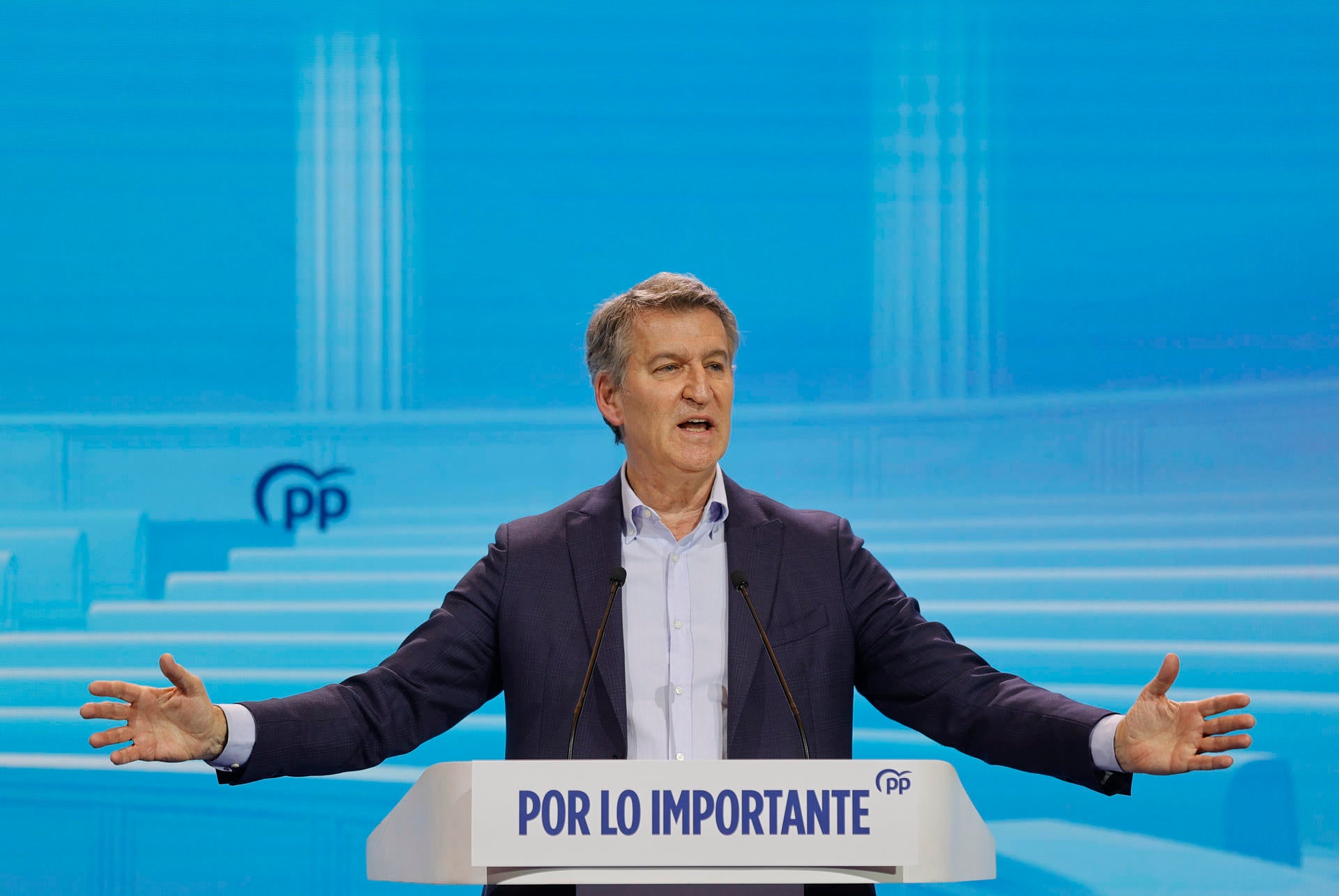 El presidente del PP, Alberto Núñez Feijóo, durante la jornada de la 28 interparlamentaria del partido El presidente del PP, Alberto Núñez Feijóo, durante la jornada de la 28 interparlamentaria del partido