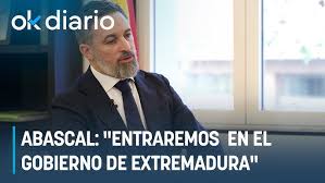 Abascal dice que entrarán en el Gobierno de Extremadura con vicepresidencia y consejerías según la correlación de votos Abascal dice que entrarán en el Gobierno de Extremadura con vicepresidencia y consejerías según la correlación de votos