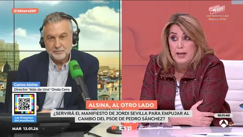 Alsina pregunta a Susana Díaz por su postura ante el manifiesto de Jordi Sevilla: "No creo que sea el momento de un lío interno" Alsina pregunta a Susana Díaz por su postura ante el manifiesto de Jordi Sevilla: "No creo que sea el momento de un lío interno"