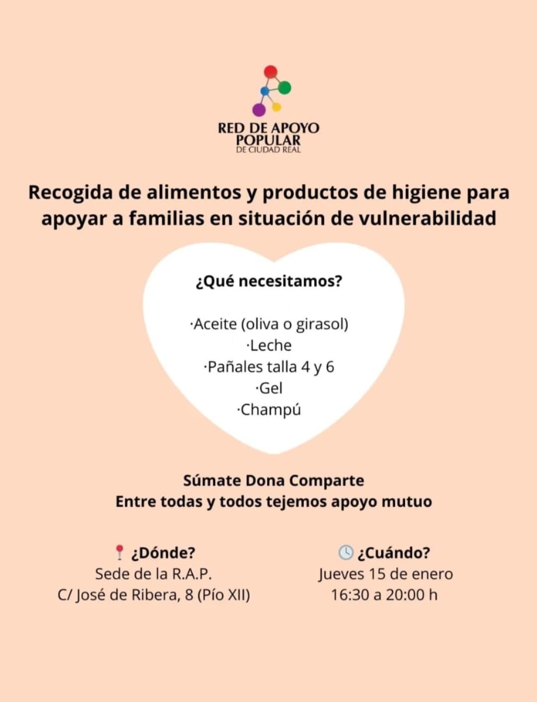 La RAP organiza una nueva campaña de recogida de productos básicos este jueves La RAP organiza una nueva campaña de recogida de productos básicos este jueves