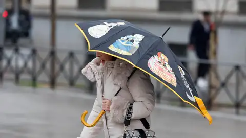 Una mujer se protege con el paraguas de la lluvia. Una mujer se protege con el paraguas de la lluvia.
