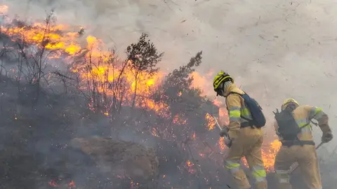 Bomberos de Cantabria trabajando en un incendio forestal Bomberos de Cantabria trabajando en un incendio forestal