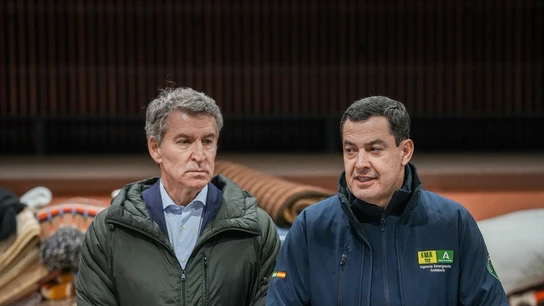 El presidente del PP, Alberto Núñez Feijóo, junto al presidente de la Junta de Andalucía, Juanma Moreno El presidente del PP, Alberto Núñez Feijóo, junto al presidente de la Junta de Andalucía, Juanma Moreno